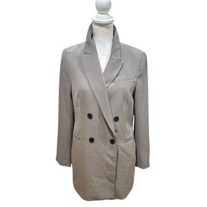 H&M Gray Double-Breasted Blazer longline Notched Lapels lightweight size small